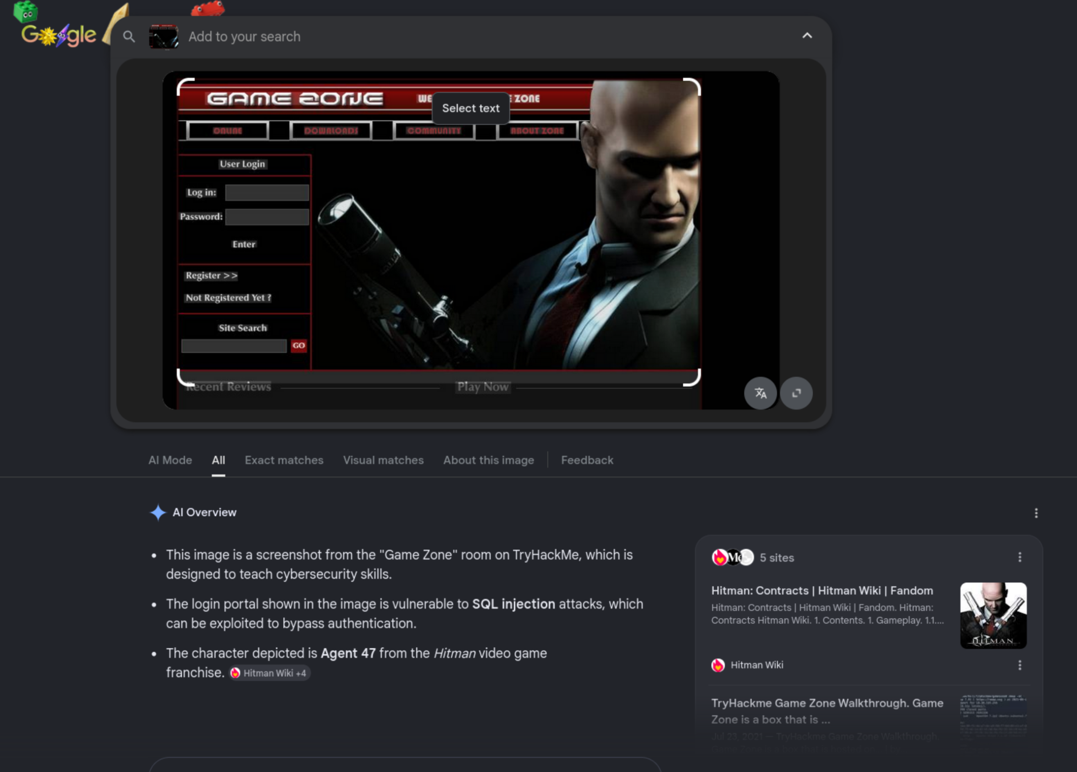 Game Zone homepage showing the large cartoon sniper avatar